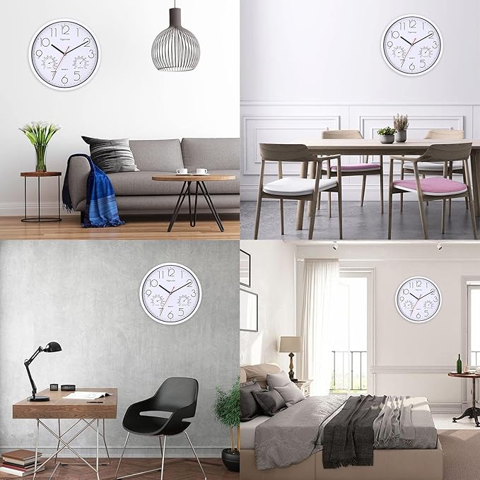 Wall Clock, Sweep Silent Movement Accurate Clocks with Temperature & Humidity, Decorative for Kitchen/Living Room/Bedroom/Office/School/Classroom (White, 12 inch)