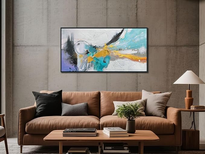 Arjun Abstract Framed Wall Art for Living Room Black and White Canvas Painting Bedroom Textured Hand Painted Modern Picture, Large for Home Office Mens Room Wall Decor 40"x20"