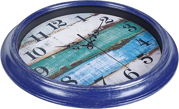 Wall Clocks Battery Operated 12Inch Silent Vintage Rustic Coastal Wall Clock for Kitchen Bedroom Bathroom (Blue)