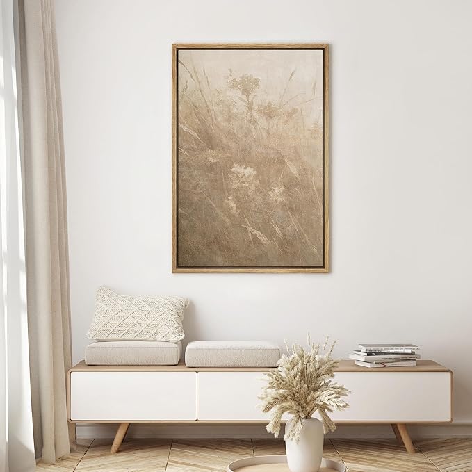 SIGNWIN Framed Canvas Print Wall Art Vintage Meadow Wildflower Botanical Neutral Tones Illustrations Modern Decorative for Living Room, Bedroom, Office - 24"x36" NATURAL