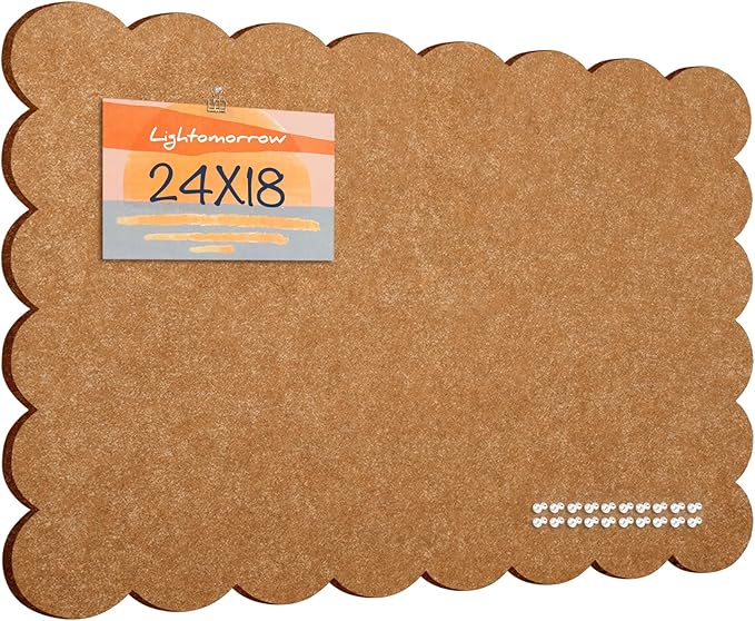 Scalloped Bulletin Board, 24 x 18 Inches Felt Pin Board - Decorative Cork Alternative for Wall, Foldable Picture Self-Adhesive Vision Prayer Board with 20 Pushpins - Apricot