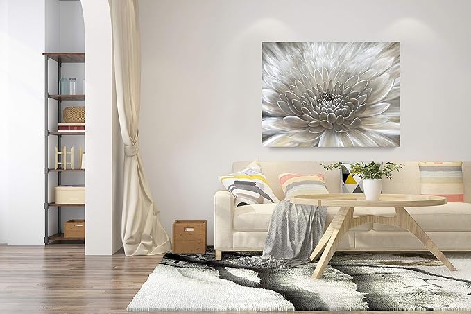 Yihui Arts Wall Art Botanical Pictures Brown and Cream Flowers Oil Painting Floral Artwork on Wrapped Canvas for Living Room Decor