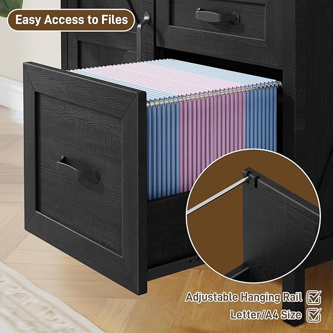 Farmhouse Lateral Filing Cabinet, Lateral File Cabinet with 3 Drawers and Storage Cabinet, Wooden Printer Stand with File Drawer for Letter/A4 Size Hanging File for Home Office, Rustic Black
