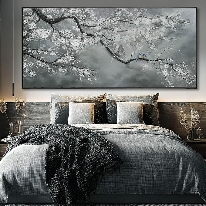 Artexist Modern Hand Painted Wall Art Black and White Home Wall Decor Plant Canvas Painting 40"x86" Large Pictures for Living Room Bedroom
