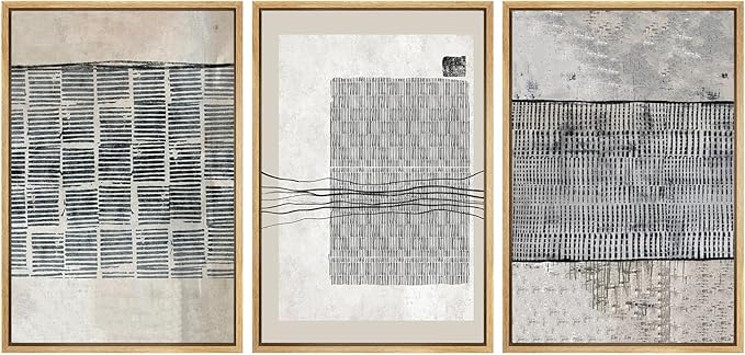 SIGNWIN Framed Canvas Print Wall Art Set Black Tan Industrial Line Art Pattern Abstract Shapes Cozy Neutral Decorative Contemporary Minimal for Living Room, Bedroom, Office - 16"x24"x3 Natural