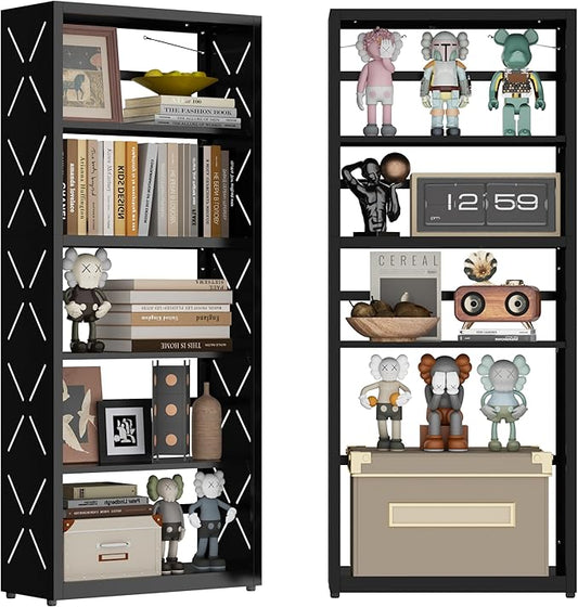 5-Cube Bookshelf, All Steel Bookcase with Adjustable Shelves & Anti-Tip Kit for Home Office, Hallway, and Garage, Modern Tall Display Shelves, Heavy-Duty Storage Organizer (Black)