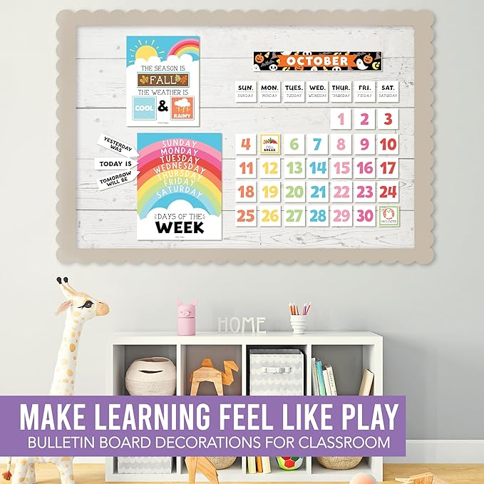Hadley Designs Classroom Calendar Set Bulletin Board Decorations - Colorful School Calendar for Classroom Decor, Kindergarten Preschool Elementary Teacher Must Haves, Homeschool & Daycare Essentials