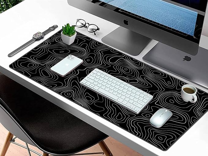 Extra Large Gaming Mouse Pad with Black Topographic, XXL Mousepad, Big Mouse Mat Desk Pad, Non Slip Keyboard Pad for Gaming Computer Laptop PC Office Desk Accessories