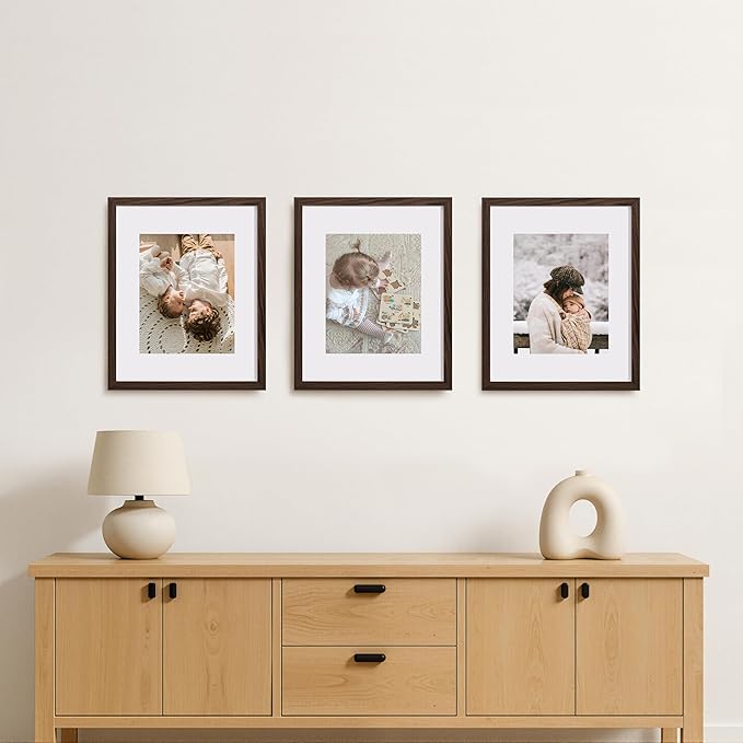 eletecpro 16x20 Picture Frames Set of 5, Gallery Wall Frames Display 11x14 Photo with Mat or 16x20 without Mat, Picture Frame Collage Wall Decor for Wall Mounting, Walnut Brown
