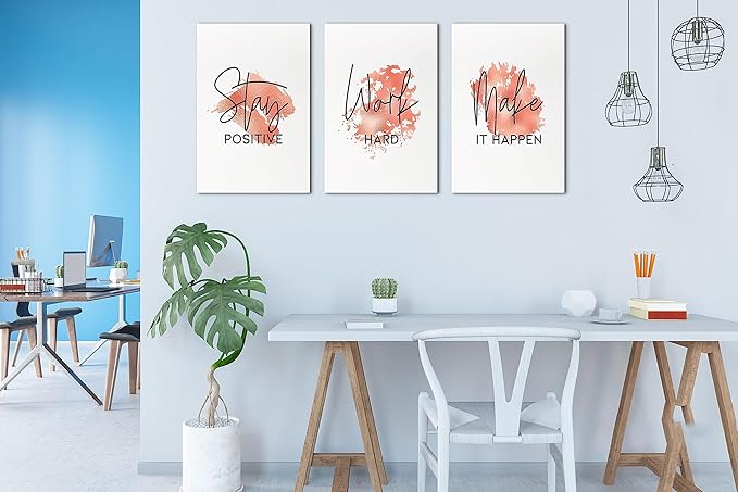 SHMAO Red Office Canvas Wall Art Motivational Wall Decor, 3 Piece Stay Work Make Print Pictures for Office Wall Decor Women Inspirational Framed Artwork Home Office Decor 16”x24”x3 Panels