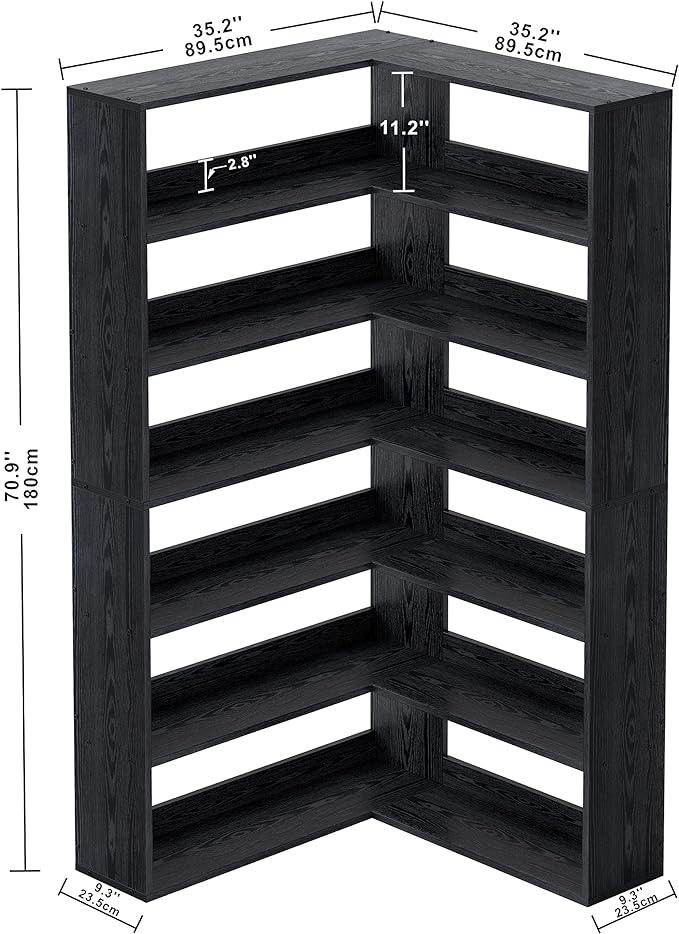 IRONCK Bookshelves 6 Tiers with Baffles Industrial Large Corner Etagere Bookcase Storage Display Rack for Living Room Home Office
