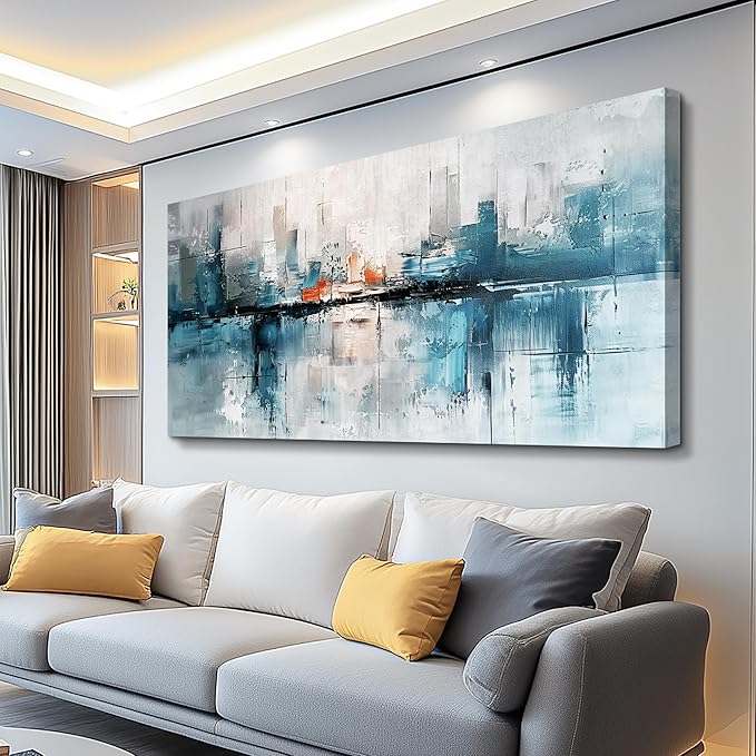 FUHAIHUA Canvas Wall Decor For Living Room Large Home Art For Office Bedroom Decoration Mural Abstract Painting Blue Pictures Prints Artwork Ready To Hang Aesthetic Decor 30x60 In