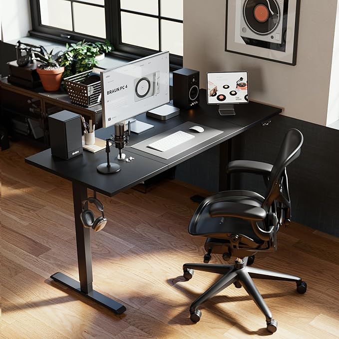 Agilestic Electric Standing Desk, Large 63 x 24 Inches Height Adjustable Desk, Sit Stand up Desk for Work Office Home, Splice Board, Black
