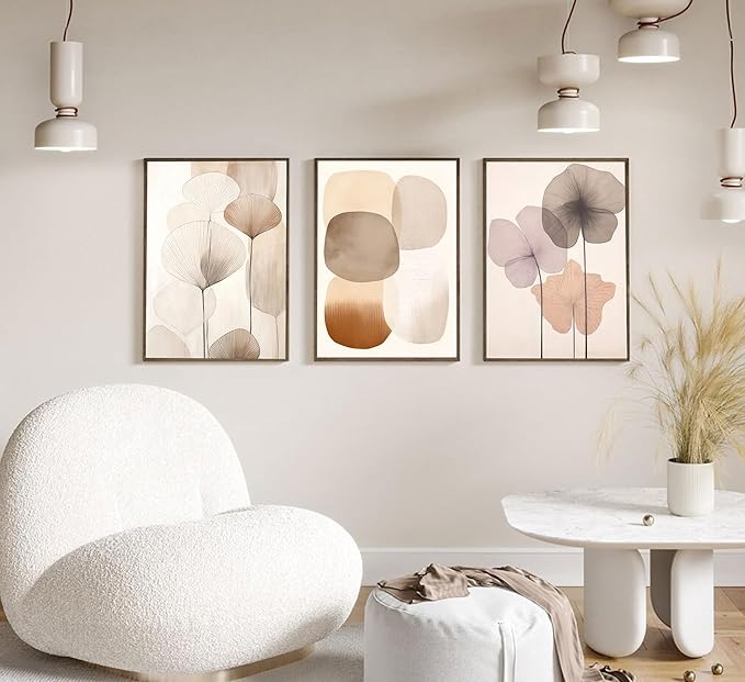 EVPYXFUT 3pcs Neutral Beige Wall Art Abstract Botanical Canvas Prints Modern Simple Flower Paintings Poster Wabi-sabi Geometric Wall Decor Boho Plant Pictures For Bedroom living room Unframed