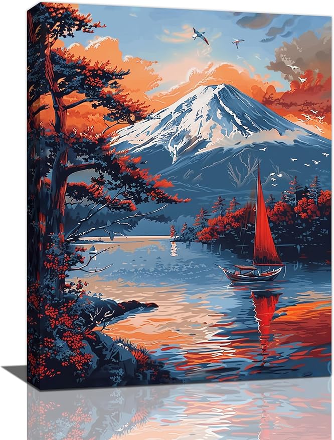 Japanese Wall Art Japan Pictures Wall Decor Asian Landscape Canvas Painting Print Home Modern Artwork Decorations Framed for Bathroom Living Room Bedroom Office 12 x 16 inch