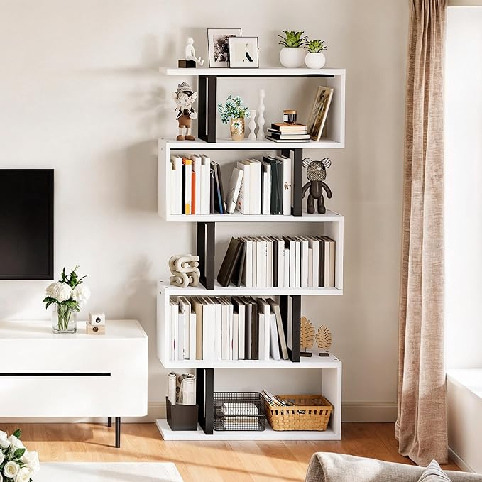 YITAHOME Tall Bookshelf Modern Book Shelf 6 Tier Bookcase, Open Display Storage Rack Shelves for Living Room/Bedroom/Home/Office/Kitchen, White