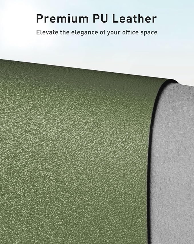 Aothia Faux Leather Desk Mat - Large Mouse Pad, Non-Slip PU Leather Blotter, Waterproof Writing Surface for Office and Home (Olive Green, 40" x 24")
