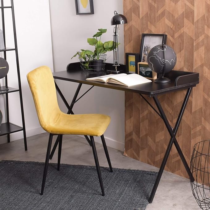 Homy Casa Modern Black Computer Desk with X-Frame Metal Legs, 47.2" x 19.7" Writing Table, Raised Edge, Minimalist Home Office Workstation