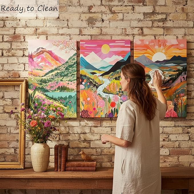 3Pcs Colorful Watercolor Mountain Canvas Wall Art Boho Floral Painting Picture Wall Decor Abstract Nature Landscape Poster Print Artwork for Living Room Bedroom Bathroom Office Home Decoration 16x24in