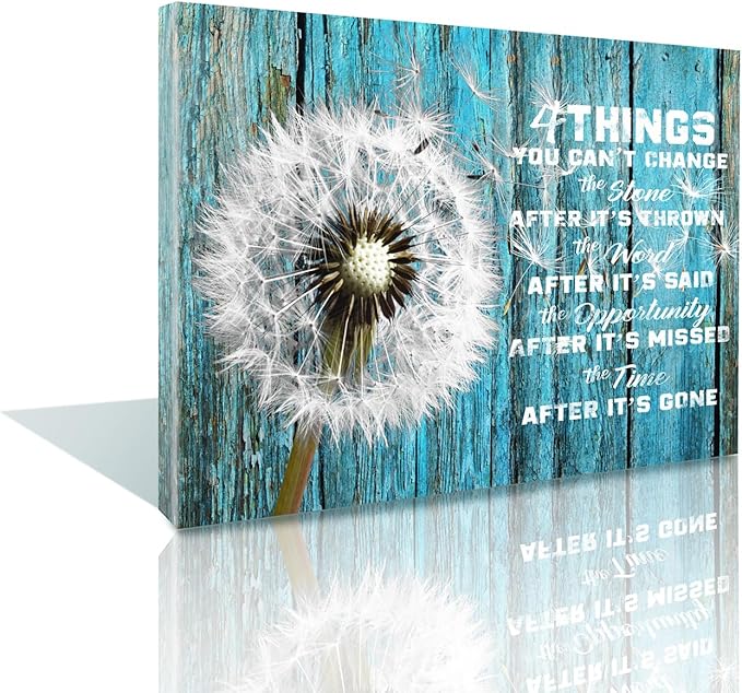 Inspirational Wall Art Framed Canvas 16 x 12 in (Dandelion) - Dandelion Decorations for Office - Rustic Barn Farmhouse Canvas - Positive Quotes Wall Décor