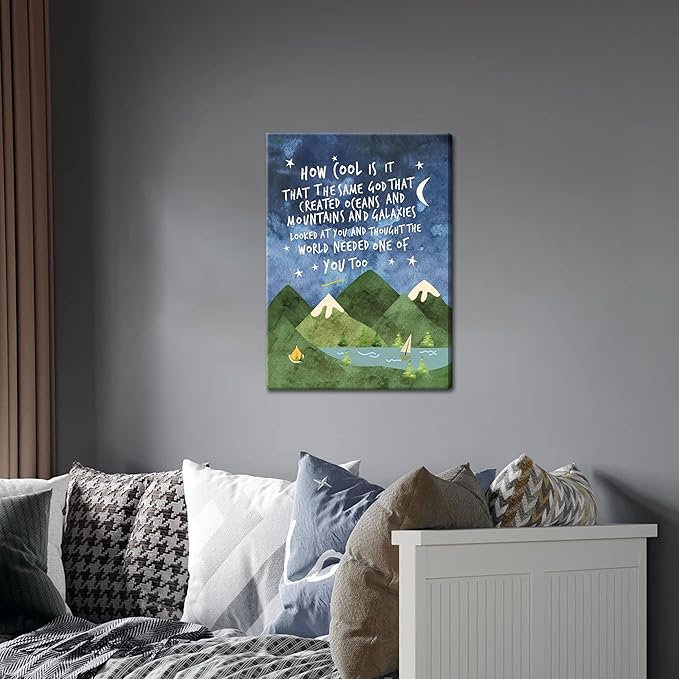 Same God Creation Canvas Wall Art – Framed Nursery Mountain Wall Decor, Inspirational Canvas Prints, Baptism, Adoption, First Communion Gifts for Boys and Girls – 16x24in
