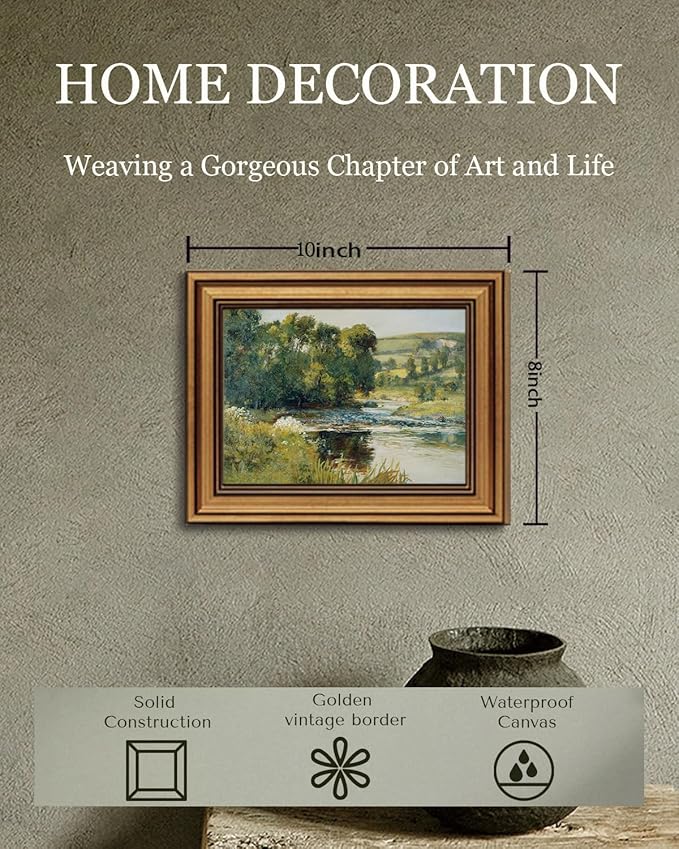 Gold Framed Wall Art Vintage River Canvas Wall Art Nature Landscape Antique River Artwork Prints Picture for Living Room Bedroom Farmhouse Bathroom Office Decor, 8x10