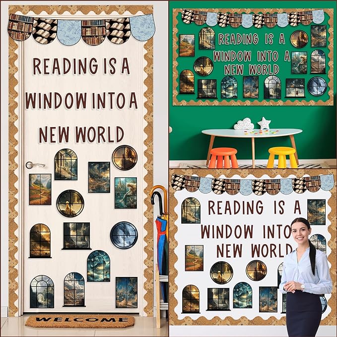 Reading Bulletin Board Set Positive Classroom Decorations Reading is A Window Into A New World Fairy Theme Cutouts for Back to School Library Home Office Decor Teacher Student Magic Party Decoration