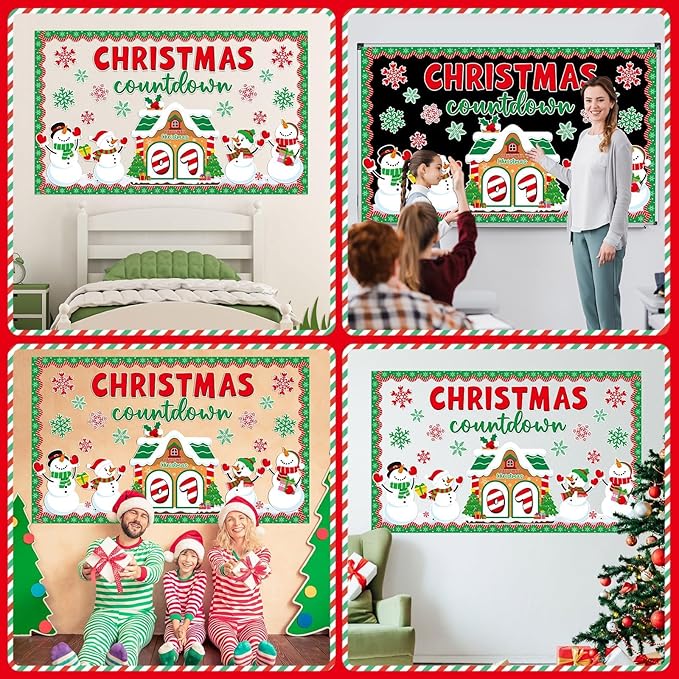 gisgfim Christmas Bulletin Board Decorations Snowman Paper Cutouts Merry Christmas Count Down Bulletin Board Set for Classroom School Door Xmas Winter Holiday Home Wall Decor Supplies