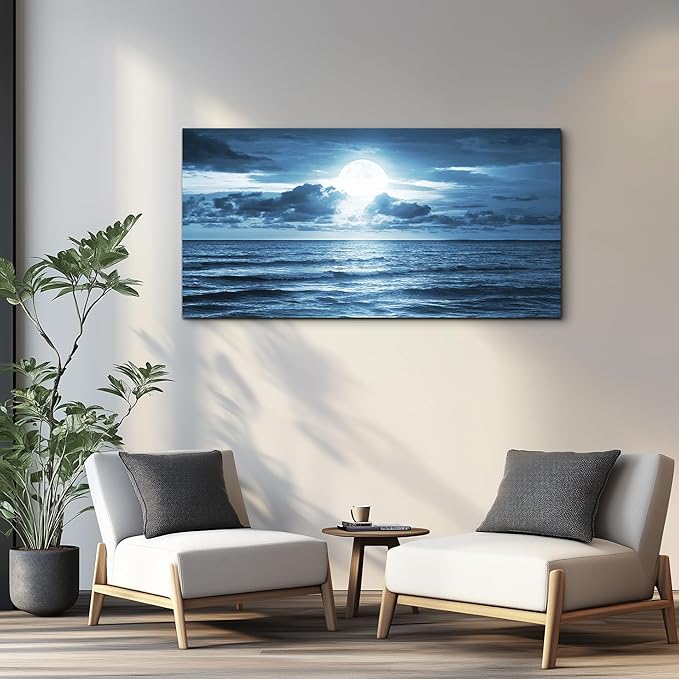 hyidecorart Beach Wall Art Canvas Print, Blue Ocean Waves Seascape Painting for Living Room, Bedroom, Office & Bathroom Coastal Home Decor Natural Sea Landscape Print Artwork 20x40inch