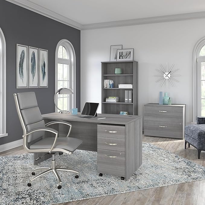 Bush Business Furniture Studio C Tall 5 Shelf Bookcase in Platinum Gray, Large Bookshelf for Home or Professional Workplace Organization