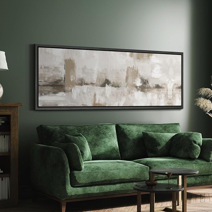SIGNFORD Large Framed Canvas Neutral Abstract Landscape in Earthy Tones Illustrations Modern Art Calm Warm for Living Room, Bedroom, Office - 60"x20"