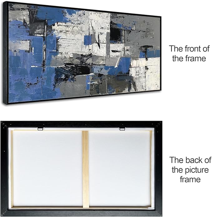 Blue Abstract Canvas Wall Art for Living Room, Modern Bedroom & Gray Decor for Work Blue & Black Textured Paintings Pictures Wall Decor 20" x 40"(Framed)