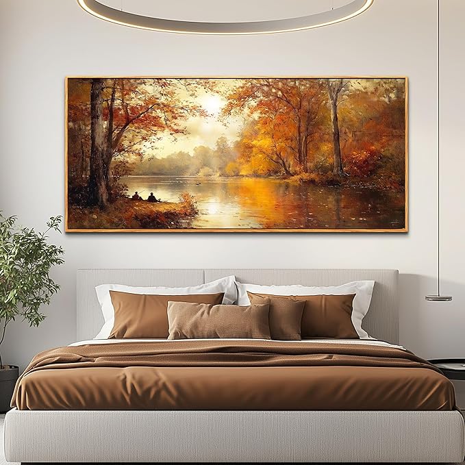 FUHAIHUA Canvas Wall Art For Living Room Large Wall Decor For Office Modern Bedroom Decorations Saffron Yellow Tree Landscape Pictures Forest Paintings Artwork Ready To Hang Home Decor 32"x72"