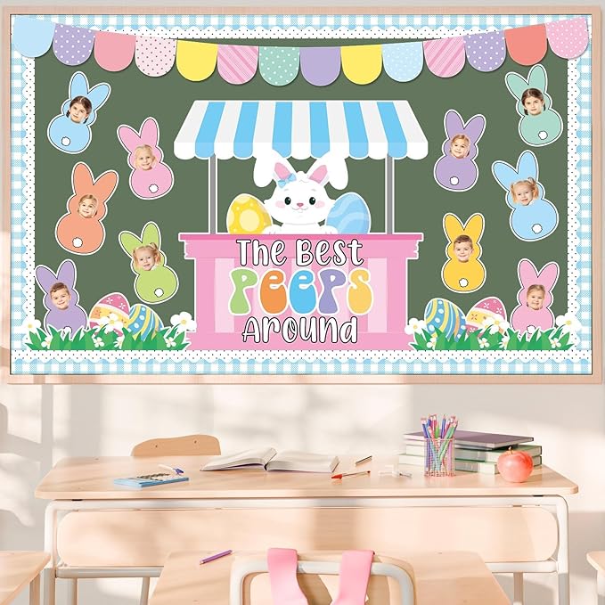 Easter Bunny Bulletin Board Decorations Set Easter Peeps Classroom Decorations Spring Easter Eggs Rabbit Paper Cutouts Colorful DIY Name Tags Craft for School Wall Door Decor Office Teacher Supplies