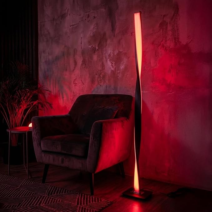 Brightech Helix Modern Color Changing LED Floor Lamp - 48” Tall Lamp with RGB Color Gradient and Contemporary Twisting Column Pole - Corner or End Table Standing Lamp - Built-in NO APP - Black