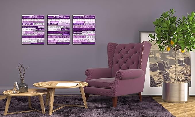 Purple Pictures Wall-Decor - Inspirational Canvas Wall Art For Office - Motivational Gifts For Women Ready To Hang Size 12" x 16" x 3 Pieces