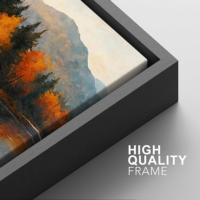 SIGNFORD Framed Wall Art Print Set Autumn Mountain Lake Vibrant Fall Forest Landscape Digital Art Modern Art Contemporary for Living Room, Bedroom, Office - 16"x24"x3 Black