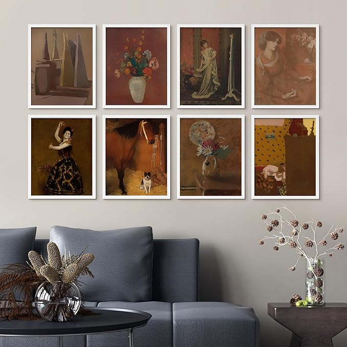SIGNWIN Framed Poster Bathroom Decor, Wall Art Room Decor Multicolor for Living Room, Bedroom, Office Sepia Botanical Flower Bouquet Dancers Classic Vintage Bohemian - 12"x16"x 8 White