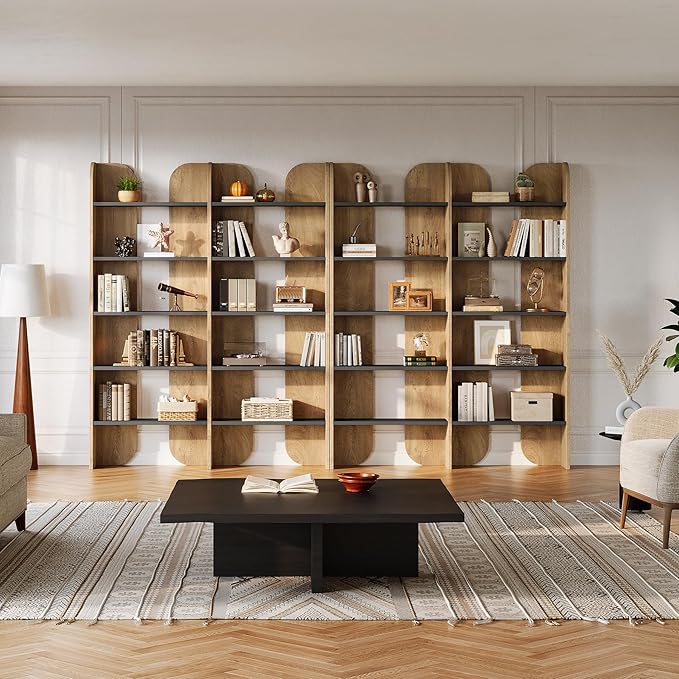 Tribesigns 5-Tier Farmhouse Bookshelf, 70.87-Inch Tall Double Wide Bookcase with Open Shelves, Vintage Floor Standing Book Shelf (1, Brown+Black)