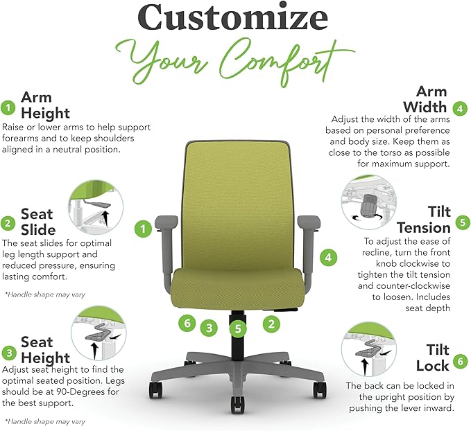 HON Ignition 2.0 Low Back Task Chair, Spectrum Mesh, Standard Synchro-Tilt Control, Office Chair with Lumbar Support, Height and Width Adjustable Arms, Titanium Frame, Pear