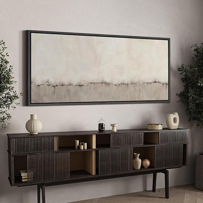 SIGNFORD Extra Large Framed Canvas Minimalist Neutral Soundwave Abstract Illustrations Modern Art for Living Room, Bedroom, Office - 60"x30"