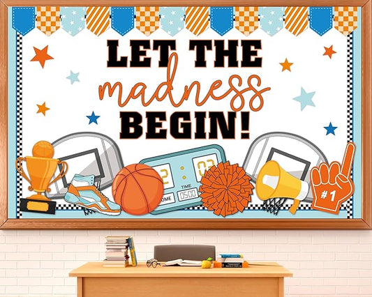 Spring Basketball Bulletin Board Set Sports Classroom Decorations Let The Madness Basketball Paper Cutouts Madness Bulletin Board for School Classroom Office Chalkboard Wall Door Decor Game Supplies