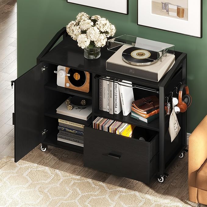 HSH File Cabinet with Wheels with Locks,Black Oak