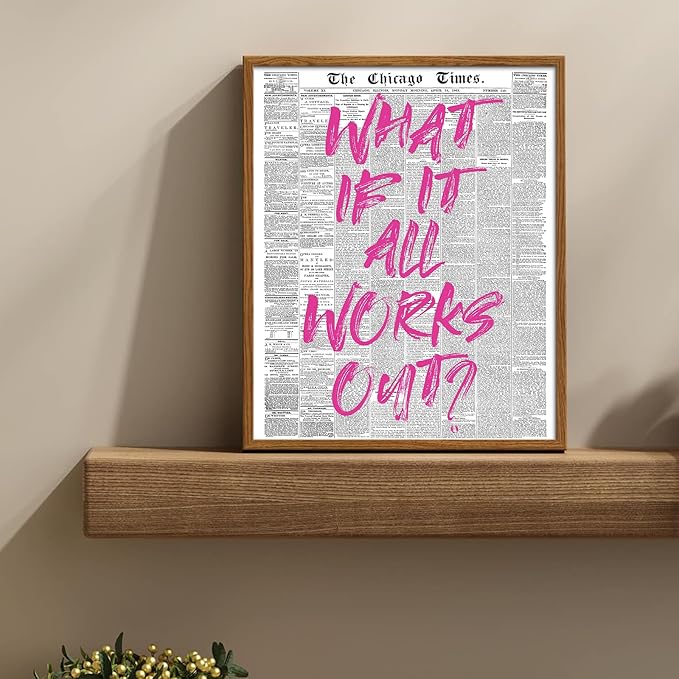 uniro What If It All Works Out Newspaper Print Vintage Trendy Wall Art Cute Typography Poster Affirmations Apartment Aesthetic - 8x10 Unframed