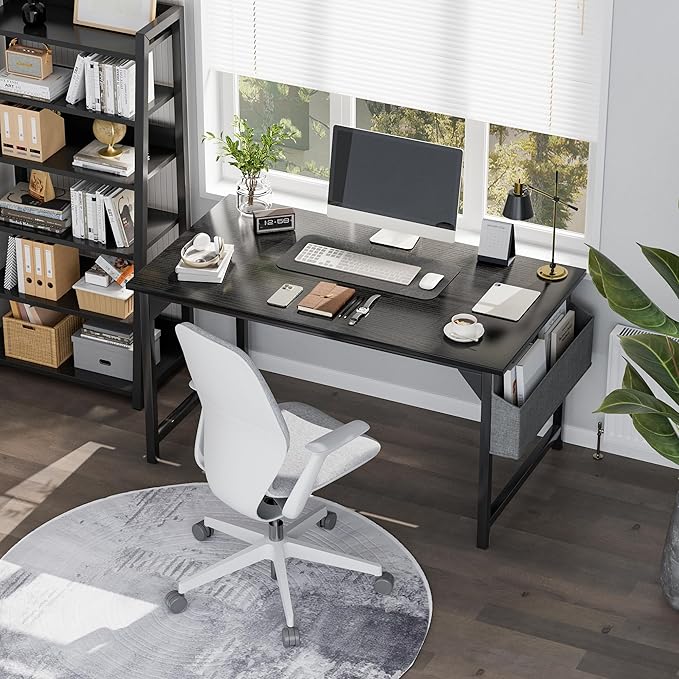 Shahoo Office Computer Desk, 32 Inch Student Home Table for Writing Work with Headphone Hook and Storage Bag, Dark Black