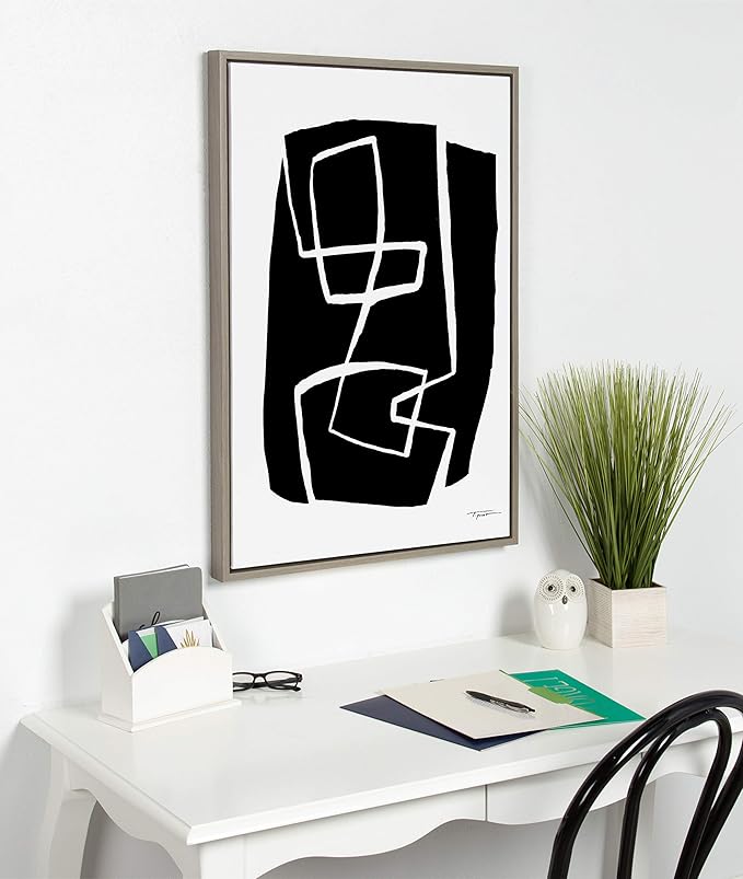 Kate and Laurel Sylvie Modern Meeting Forms Framed Canvas Wall Art by Statement Goods, 23x33 Gray, Contemporary Abstract Art for Living Room, Office, Or Entryway