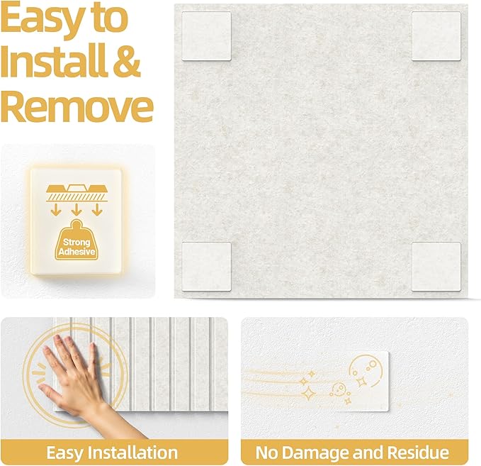 Large Cork Board for Wall 36" x 48" Ivory Bulletin Board with Safe Removable Adhesive Squares for Pictures Photos, Alternative CorkBoard Felt Pin Boards Tiles for Office Classroom Wall Decor - 12 Pack