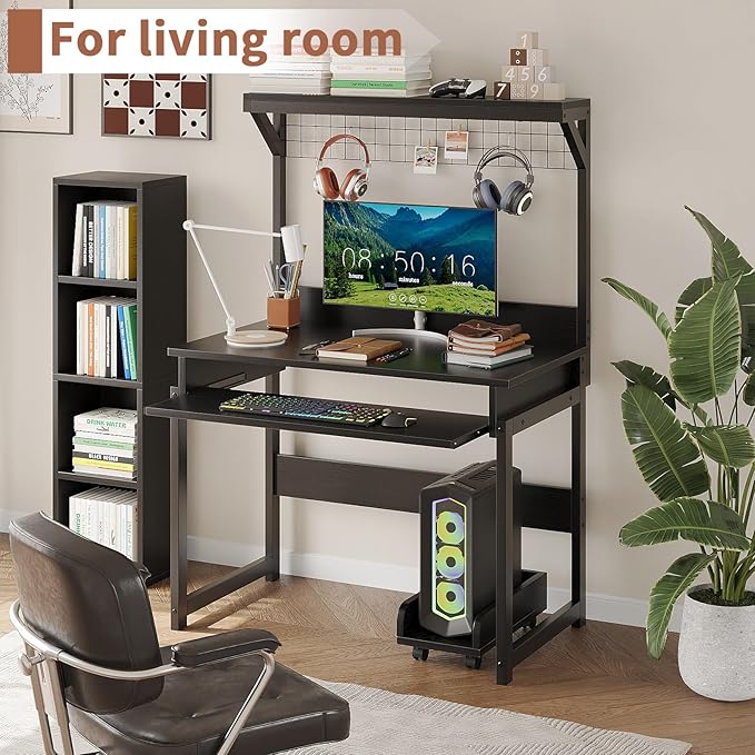 ALISENED 31.5" Small Computer Desk with Hutch, Office Desk Study Table Writing Desk Workstation PC Table for Home Office, Space Saving Design