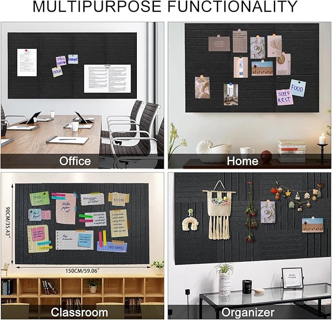 15 Pack Felt Bulletin Board Tiles (12x12 Inch) Self Adhesive Cork Board Alternative for Walls with 30 Push Pins Decorative Acoustic Panels & Pin Board for Home Office, Classroom, Vision Board Decor