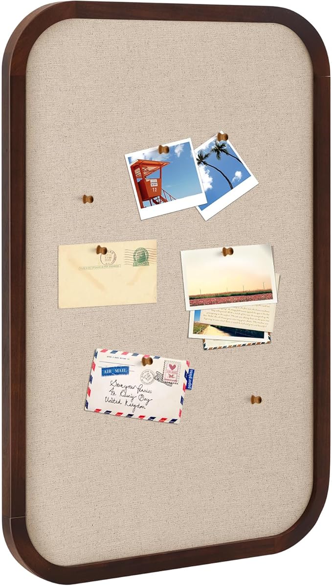 Vintage Framed Pin Board Linen Display Bulletin Board Large Cork Fabric Picture Photo Pinboard Memo Ornate Decorative Pinboard Ornate for Wall Gift(Rectangle,20'' X 30'',Dark Brown)